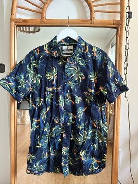 Scotch & Soda Navy Blue Tropical Print Button-Down Shirt
